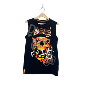 𝅺DWD Sound Nation Shirt Black Sleeveless Skull Graphic ColorfulRound Neck Medium